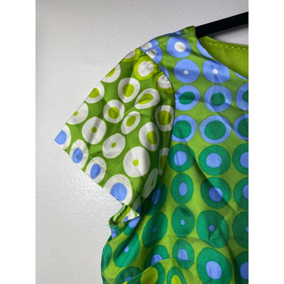 BODEN DRESS 6 SEQUIN GREEN BLUE RETRO SILK DOT GEOMETRIC PRINT SHIFT SHORT MINI - Picture 4 of 9